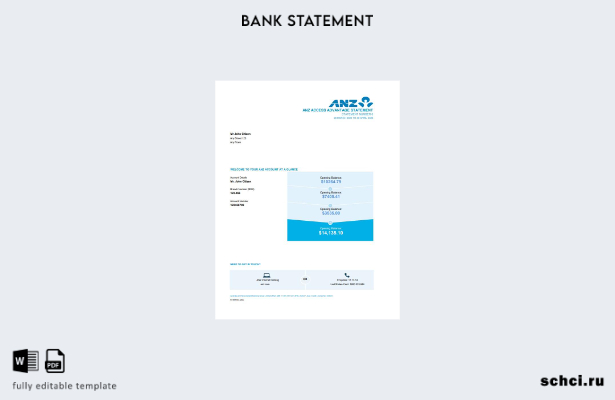 цифровая загрузка шаблона страниц Excel банковской выписки Австралии ANZ